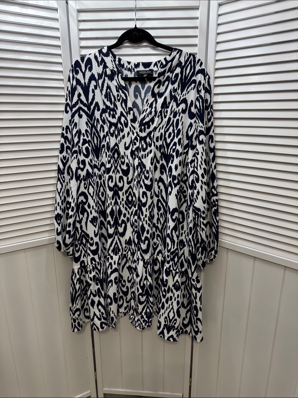 Rachel Zoe Navy and White Ikat V-Neck Tunic